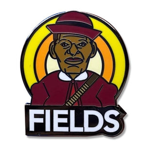 ROCKaBLOCK hard enamel Pioneers pins with characters including Bessie Coleman, Bass Reeves, 'Stagecoach' Mary Fields, Jean Baptiste Point Du Sable, Mary Seacole, and Matthew Henson, secured on a denim fabric. Highlighting Black history.