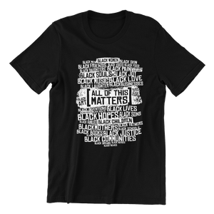 a black ROCKaBLOCK "All of This Matters" graphic tee.