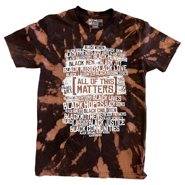 Tie-dye t-shirt with text on a white background