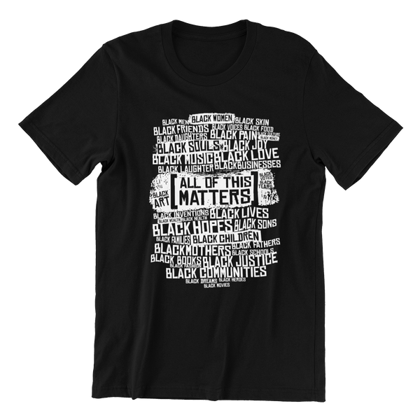 a black ROCKaBLOCK "All of This Matters" graphic tee.